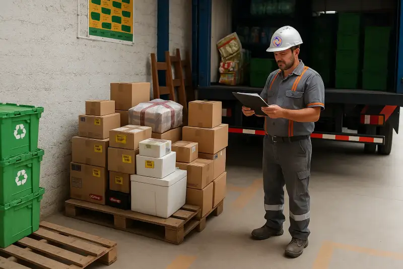 Operario con casco revisando cajas de retorno