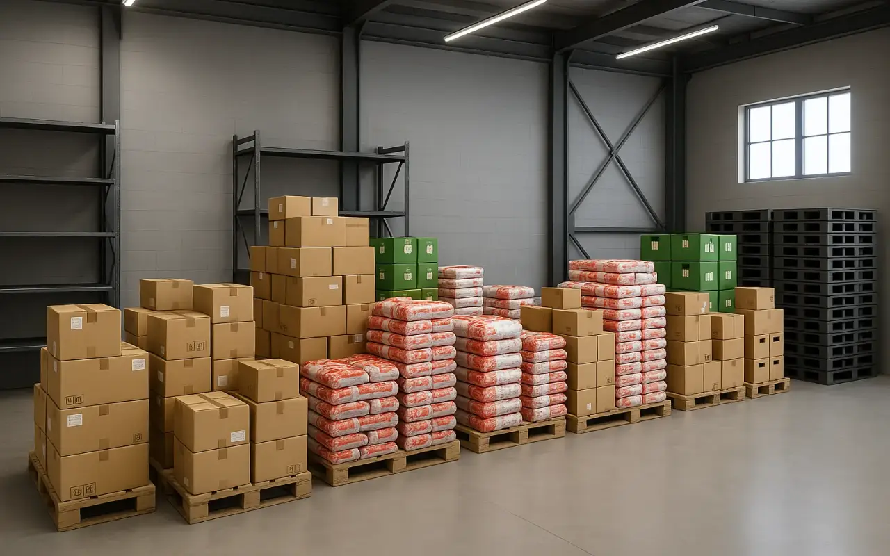 Mercadería paletizada lista para despacho en el cross docking de Huayraz