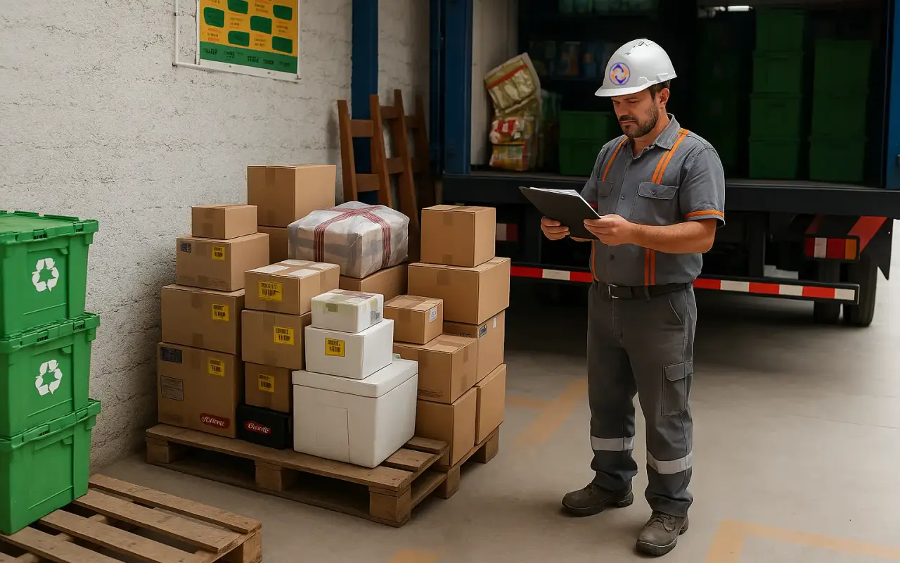 Operario de Huayraz revisando mercadería devuelta